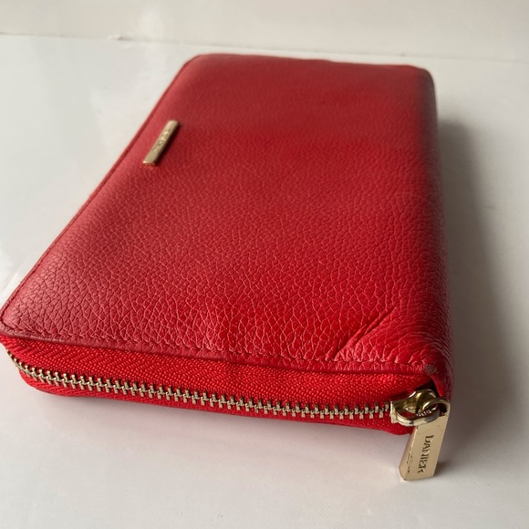 Danier leather large sized zipper bifold wallet red multi slots - Picture 5 of 8